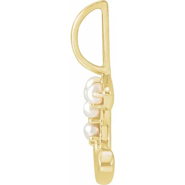 14K Yellow Gold Cultured White Pearl Initial C Charm/Pendant