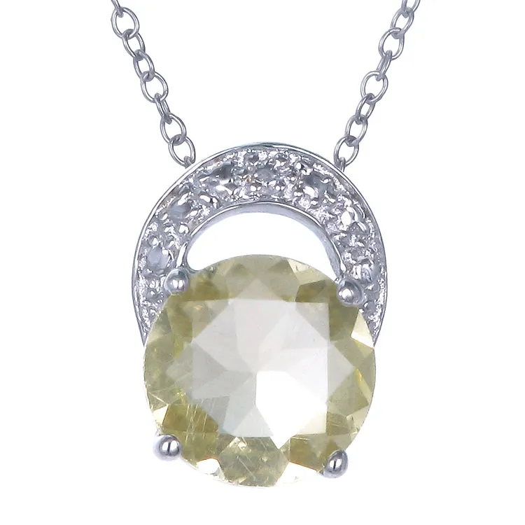 1.50 cttw Lemon Quartz Pendant Necklace .925 Sterling Silver Rhodium 8 MM Round