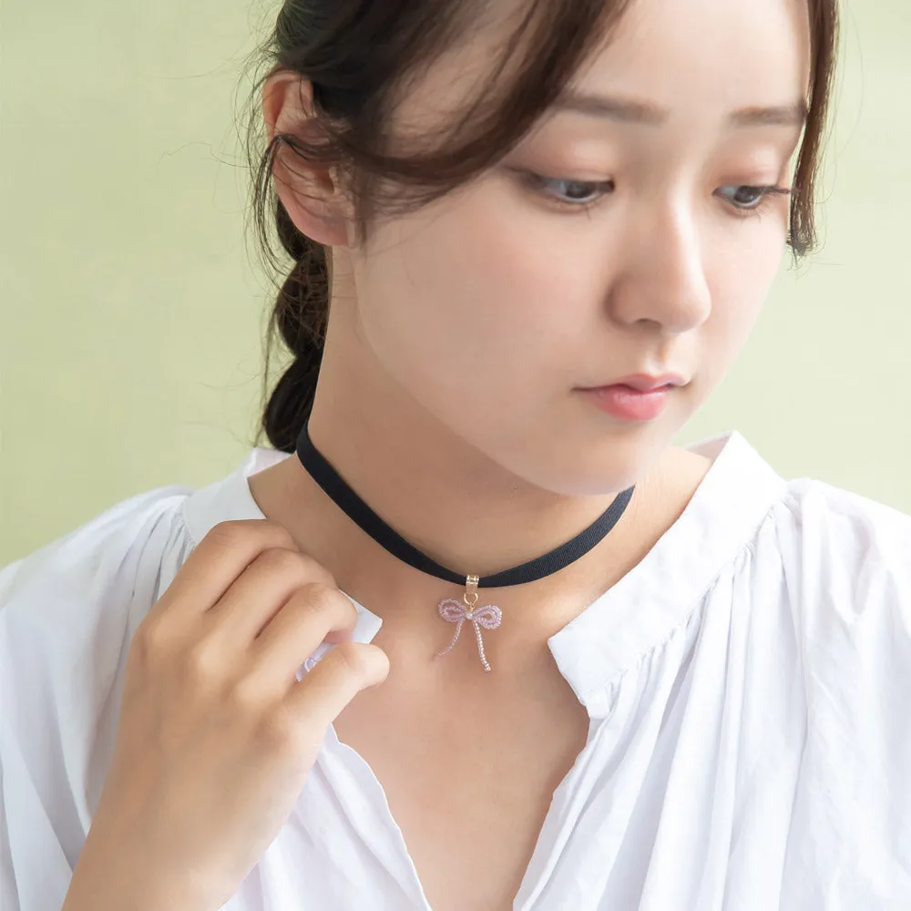 Beaded Bow Choker Necklace