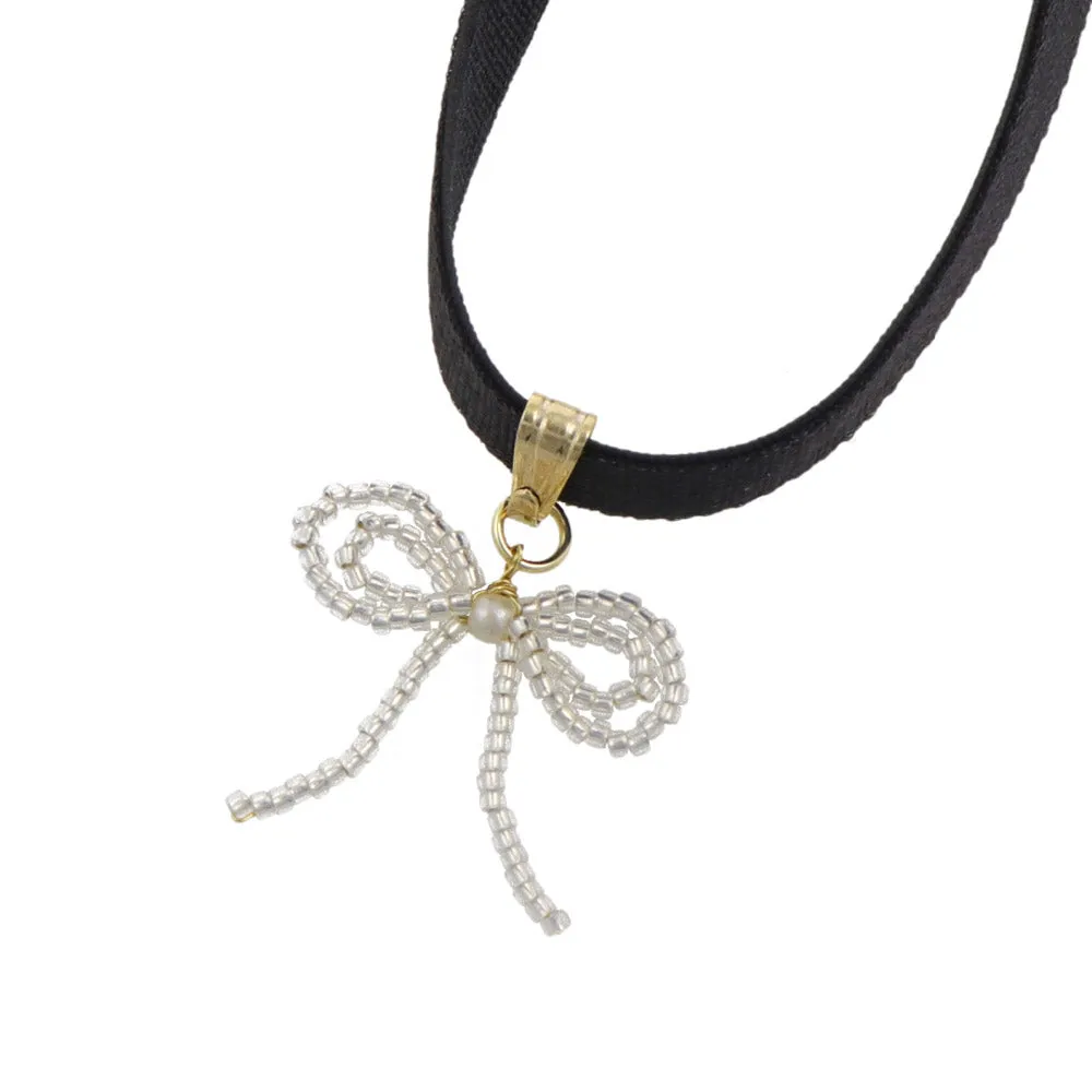 Beaded Bow Choker Necklace