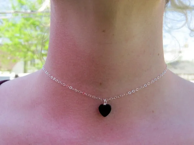 Black Onyx Crystal Heart Necklace