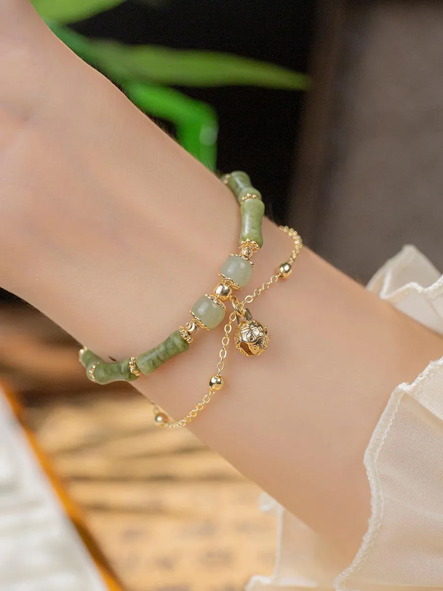 Buddhisttemple Natural Hotan Jade Bamboo Festival Bracelet