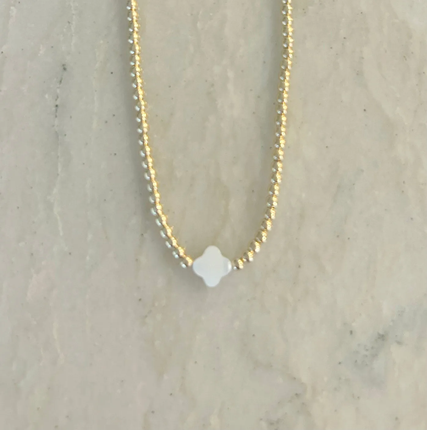 Clover Necklace | Delicate Mother of Pearl Clover & Gold Beads | By Pearly Girls