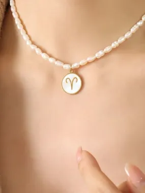Constellation Charm Pearl Necklace, 18K Gold Plated Freshwater Pearl Fashion Luxury Necklace
