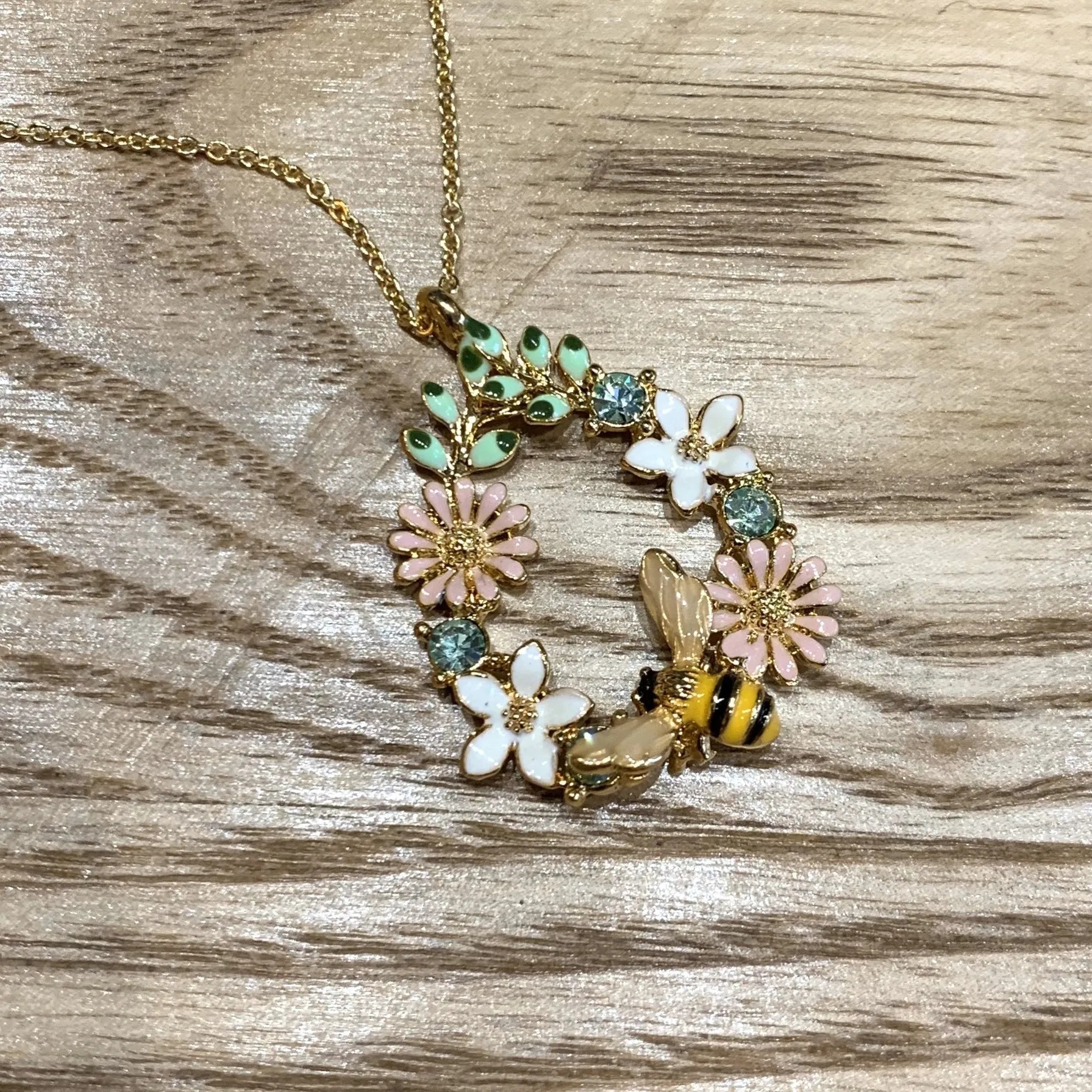 Floral Bee Pendant Necklace