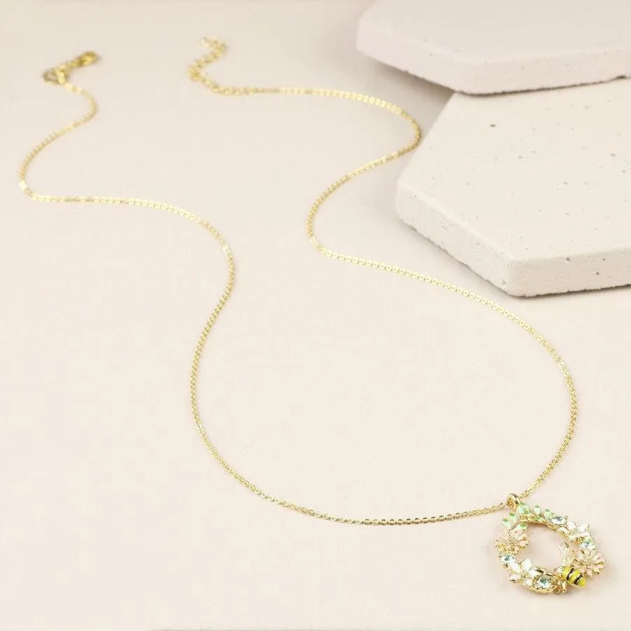 Floral Bee Pendant Necklace