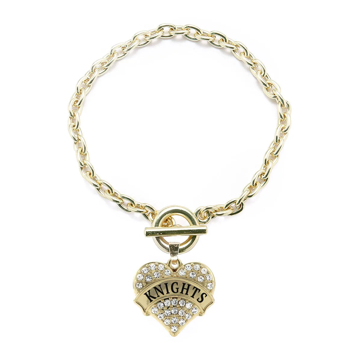 Gold Knights Pave Heart Charm Toggle Bracelet
