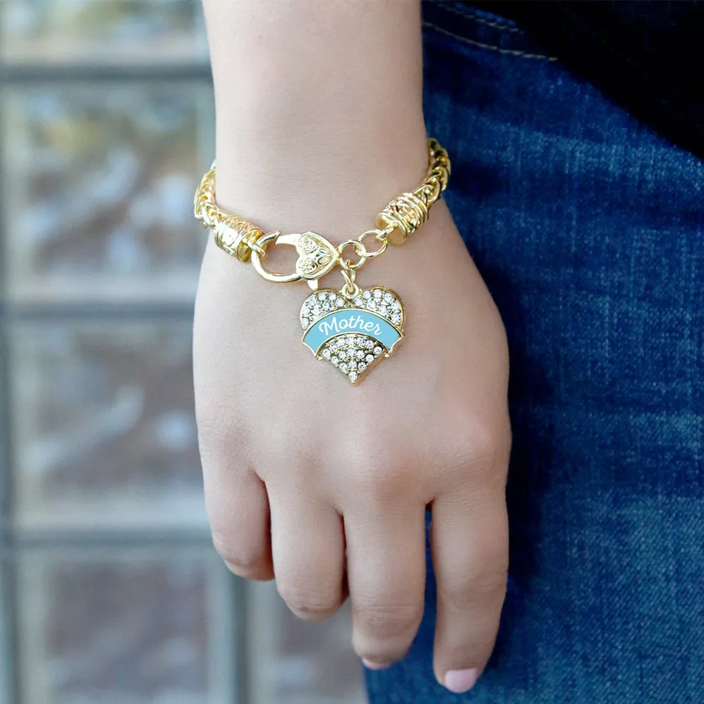 Gold Light Blue Mother Pave Heart Charm Braided Bracelet