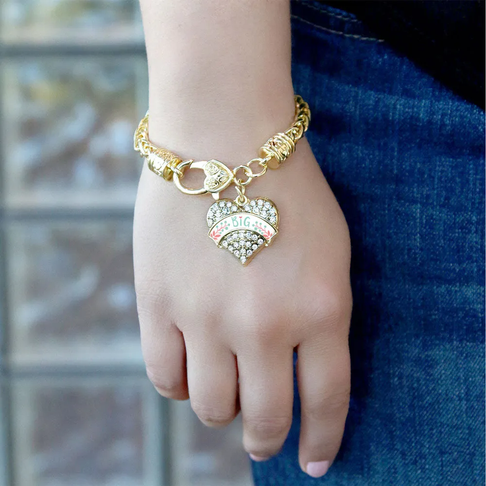 Gold Mint and Peach Big Pave Heart Charm Braided Bracelet