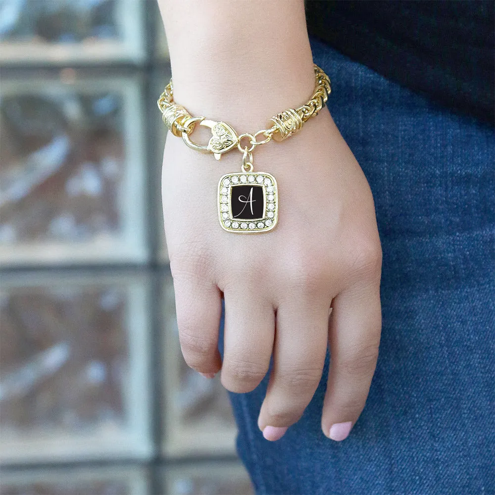 Gold My Script Initials - Letter A Square Charm Braided Bracelet