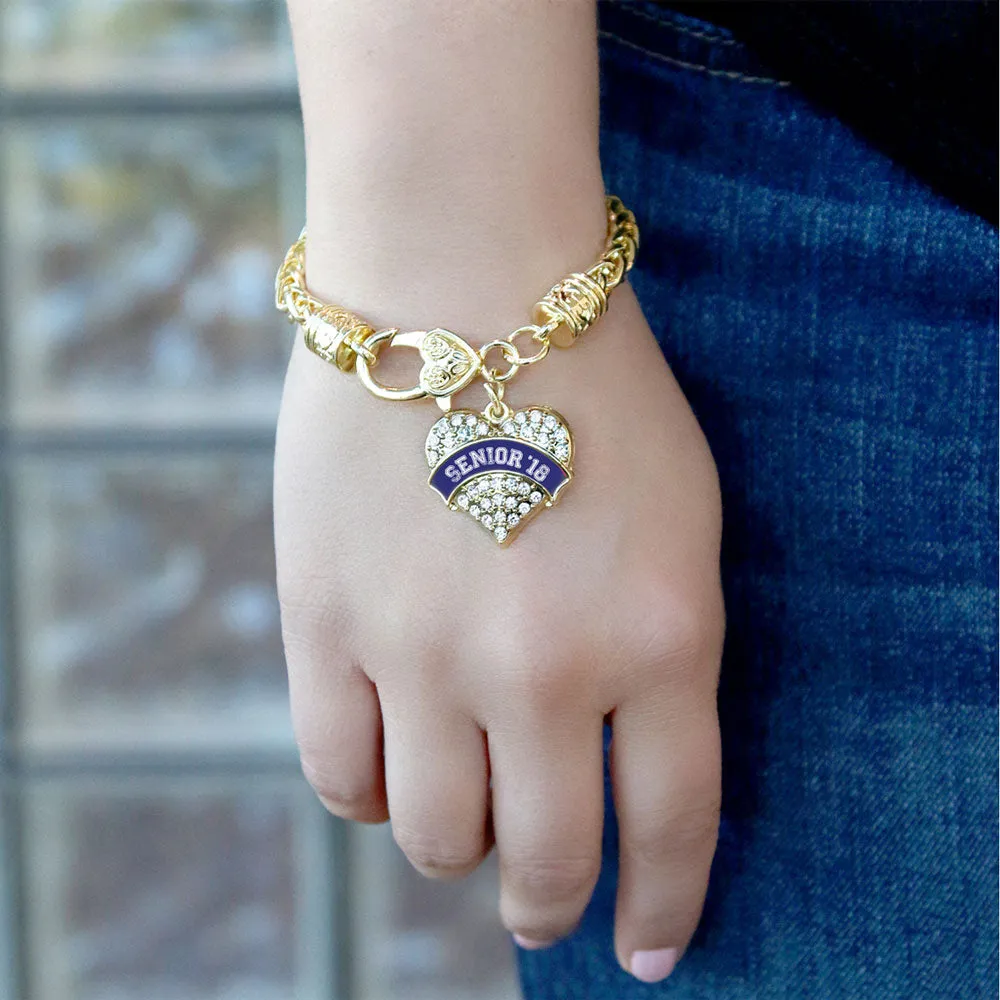Gold Navy Blue Senior 2018 Pave Heart Charm Braided Bracelet