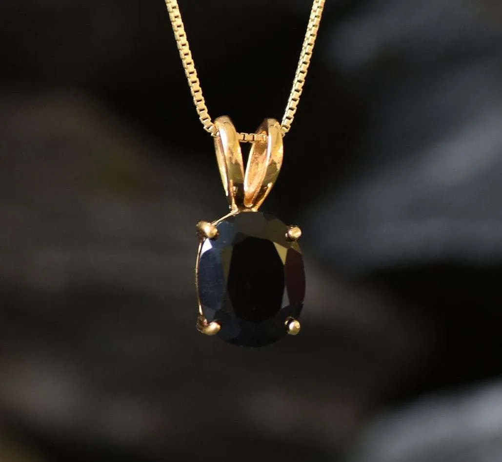 Gold Onyx Pendant - Natural Onyx Necklace, Black Gemstone Pendant