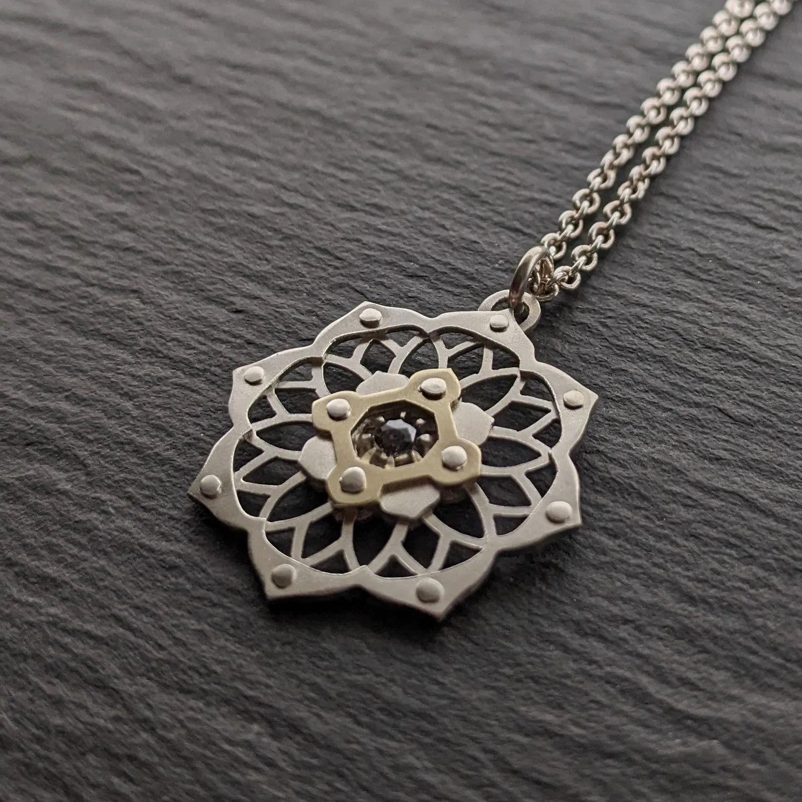 Handcut Diamond Lotus pendant