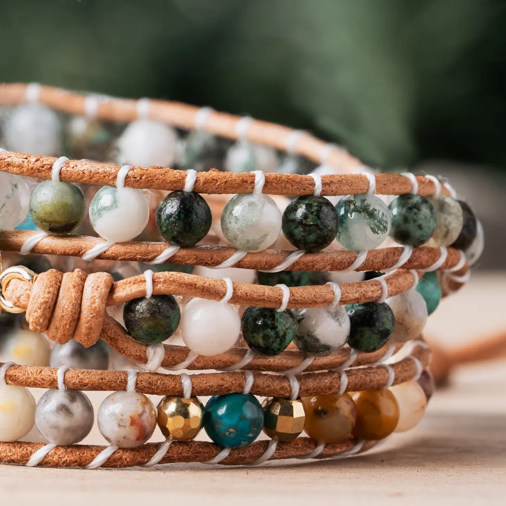 Jade Mix Stone Triple Wrap Bracelet