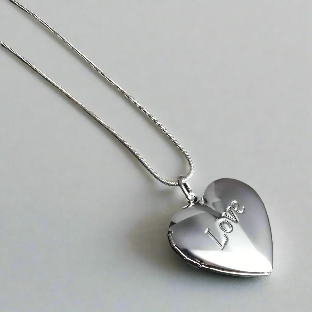 LOVE Silver Heart Locket High Polished Necklace For Woman Best Momento Gift