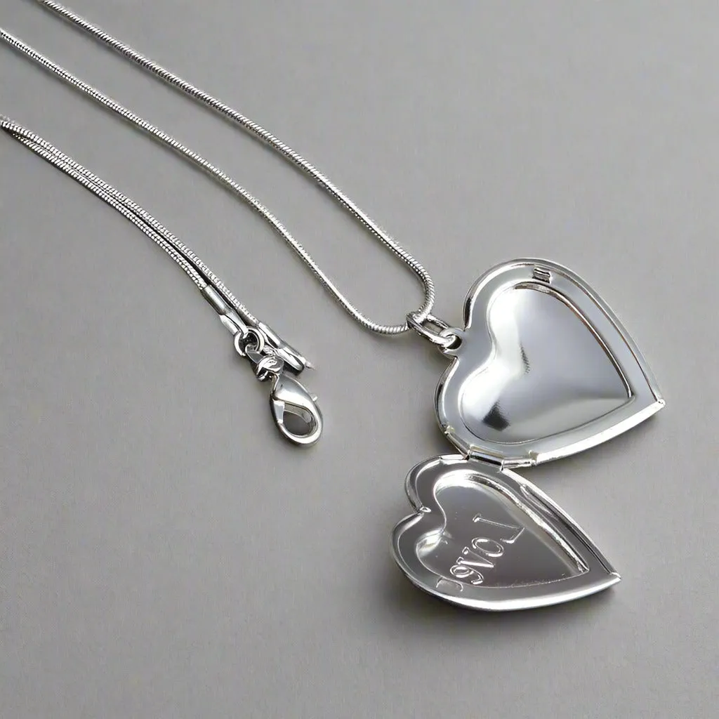 LOVE Silver Heart Locket High Polished Necklace For Woman Best Momento Gift
