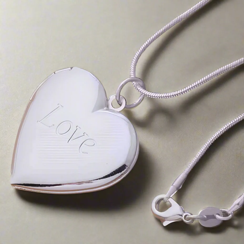 LOVE Silver Heart Locket High Polished Necklace For Woman Best Momento Gift