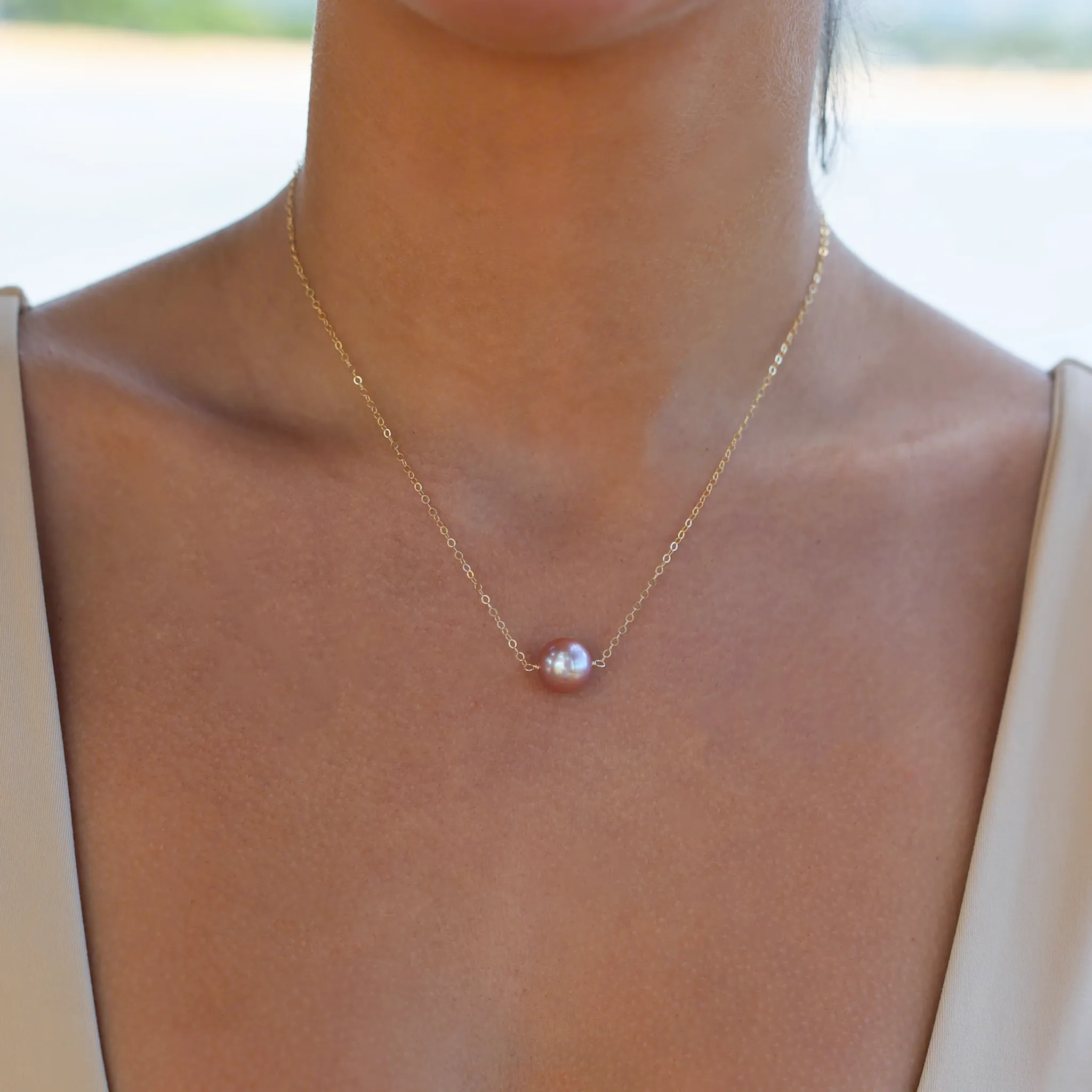 Mama Pink Edison Pearl Bar Necklace