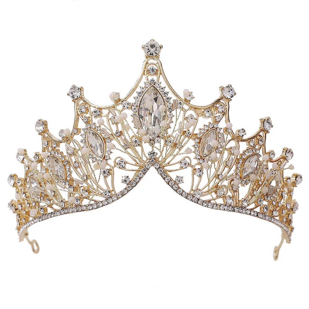 Romantic Handmade Flowers Bridal Tiaras Crown Rhinestone Pageant Crowns Wedding Hair Accessories