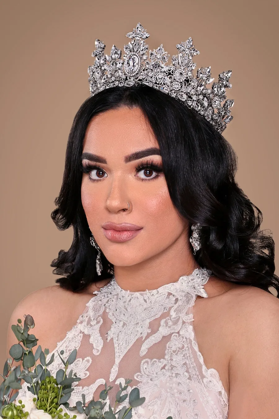ROYAL LUXE Bridal Full Crown, Regular Crown with Brilliant Swarovski Crystals