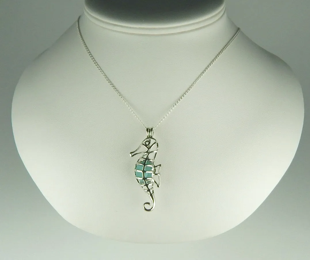 Seahorse Necklace Sea Glass Jewelry In Rare Turquoise Seaglass Jewelry Beach Necklace Gift For Her