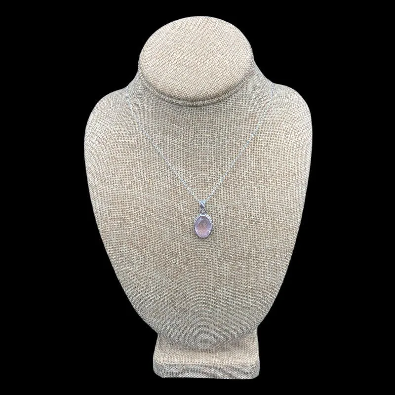 Sterling Silver  Light Pink Rose Quartz Crystal Pendant Necklace