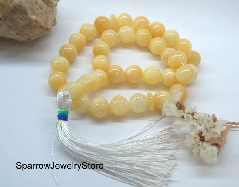 Yellow jade pocket mala bracelet Natural jade worry beads 27 or 33 bead Energy healing bracelet Personalized gifts Handmade gift for her him